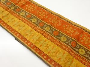 本場筑前博多縞に花唐草・花々模様織出し名古屋帯